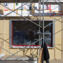 A completed window section with trim, Multitherm 220 top-layer and studs for siding